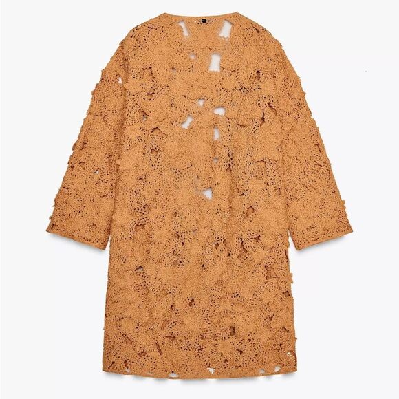 Zara Macramé Open Knit Boho Cardigan Coat Small - Picture 5 of 12